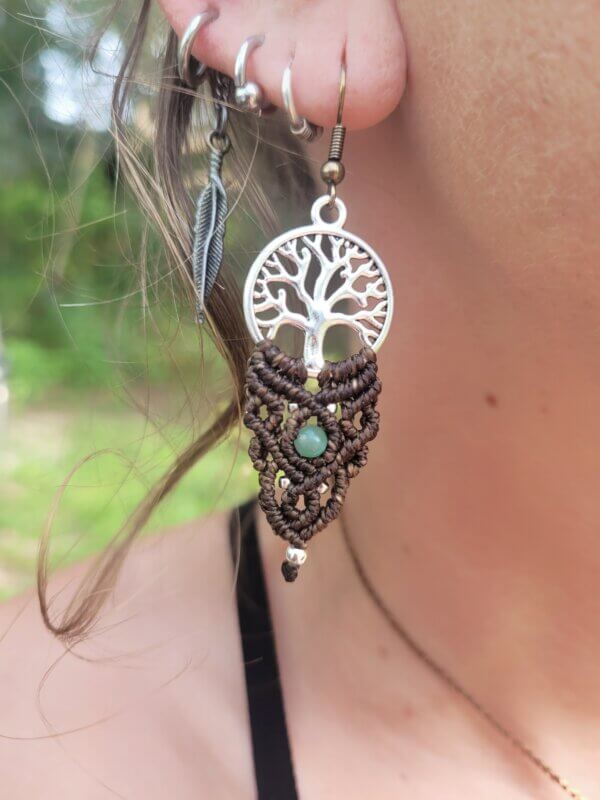 Boucles d'oreilles Arbre de vie et pierre d'aventurine